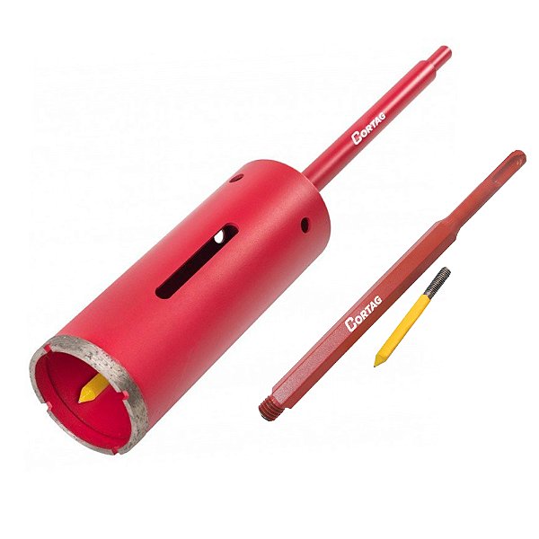 Kit Serra Copo Diamantada 53mm x 150mm para Alvenaria Ar Condicionado + Haste com Encaixe Sds Plus Cortag