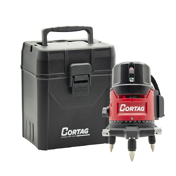 Nível a Laser à com 2 Baterias 360º 5 Linhas Verde 15 Metros com Maleta Cortag NLC817