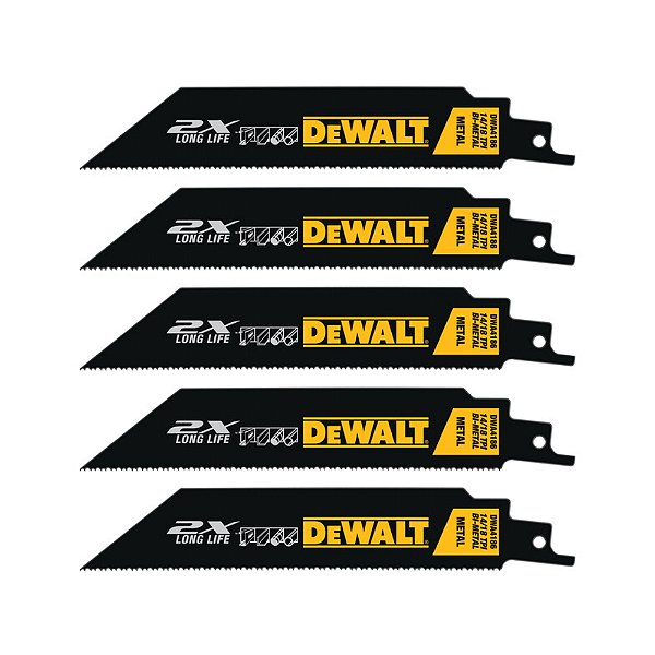 Lâmina de Serra Sabre Bimetal Alto Rendimento 6'' 150mm x 14TPI 5 Peças Dewalt Long Life 2X DWA4186