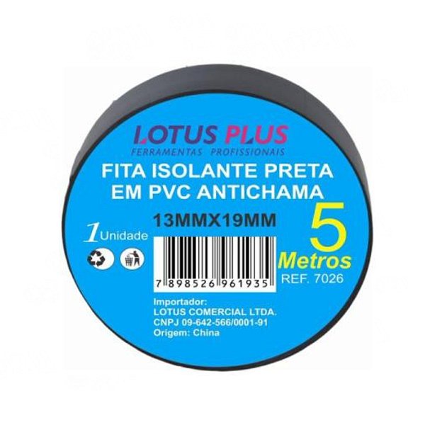 Fita Isolante Preta 19mm x 5 Metros Lotus 7026