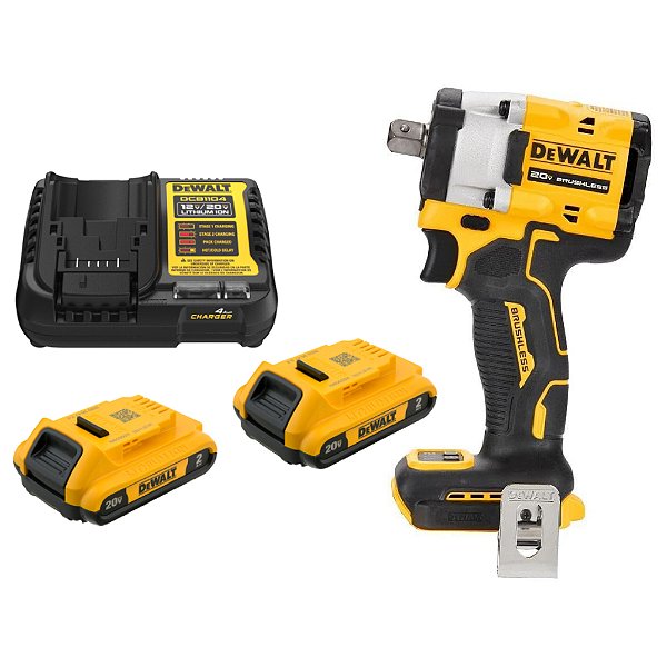Kit Chave de Impacto 1/2'' 2 Baterias 20V 2Ah 406Nm Atomic Compact Series Brushless Dewalt DCF922