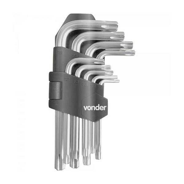 Jogo de Chaves Pentalobular com Furo Guia 9 Peças T10-T50 Vonder