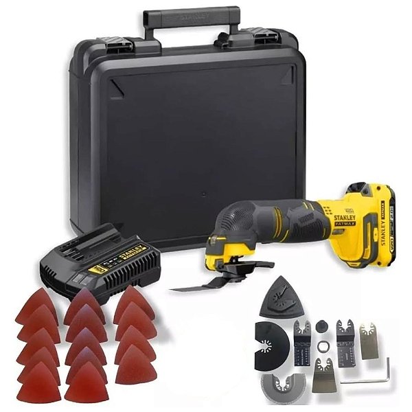 Multi Ferramenta Oscilante à Bateria 20V Max* Fatmax com 1 Bateria 2Ah e Carregador + 9 Acessórios Stanley SCT500D1K-BR