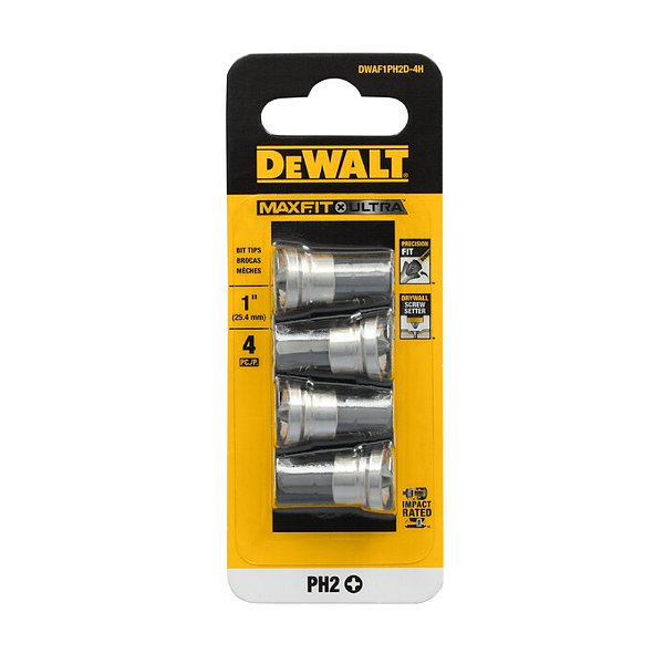 Pontas Bits Phillips com Limitador para Drywall PH2 25,4mm com 4 Peças MaxFit Ultra Dewalt DWAF1PH2D-4H
