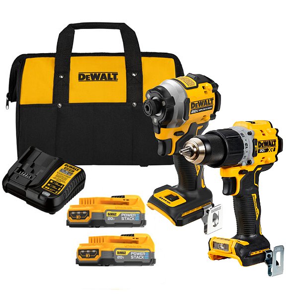 Combo Parafusadeira/Furadeira de Impacto 20V DCD805 + Parafusadeira de Impacto 2 Baterias 20V Powerstack DCF850 DeWalt