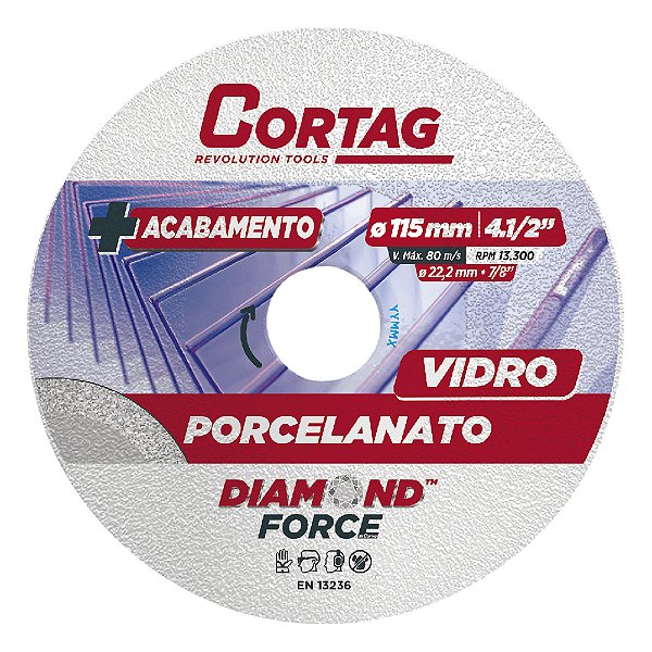 Disco de Corte Diamantado Porcelanato e Vidro 115mm x 22,23mm Diamond Force Cortag 62797