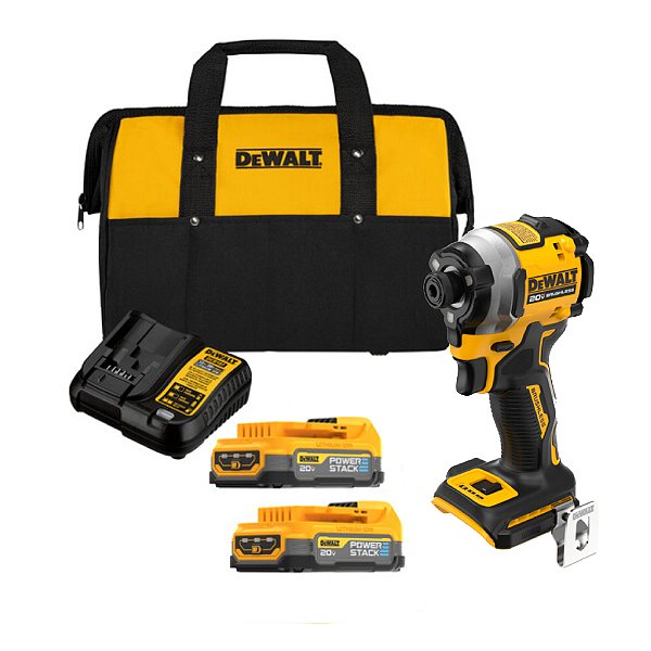 Kit Parafusadeira de Impacto 1/4'' 2 Baterias Powerstack 20V Max* Brushless Atomic 205Nm Bolsa Dewalt DCF850