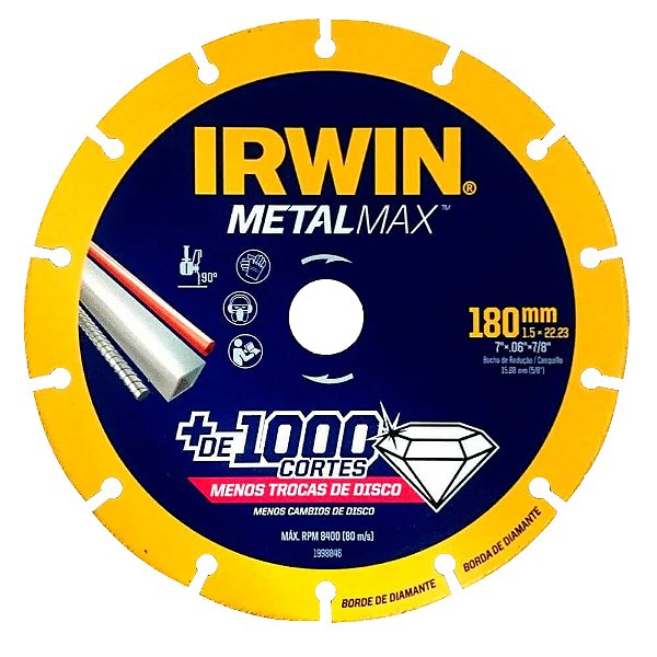 Disco de Corte Diamantado para Metal 7" 180mm Irwin MetalMax 1998846