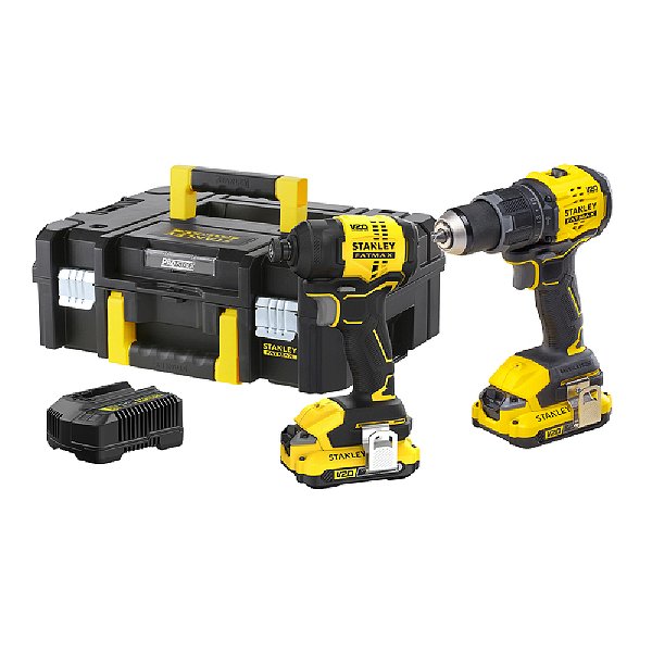 Combo Parafusadeira Furadeira Impacto + Parafusadeira Impacto 20V 2 Baterias 2Ah Brushless Fatmax Maleta Tstak Stanley