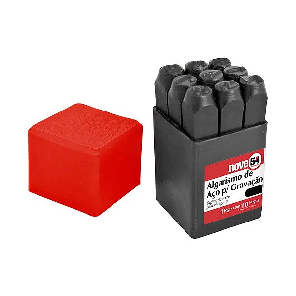Jogo Punção Algarismo para Gravação 4mm em Aço 9 Peças de 0 a 9 Nove54