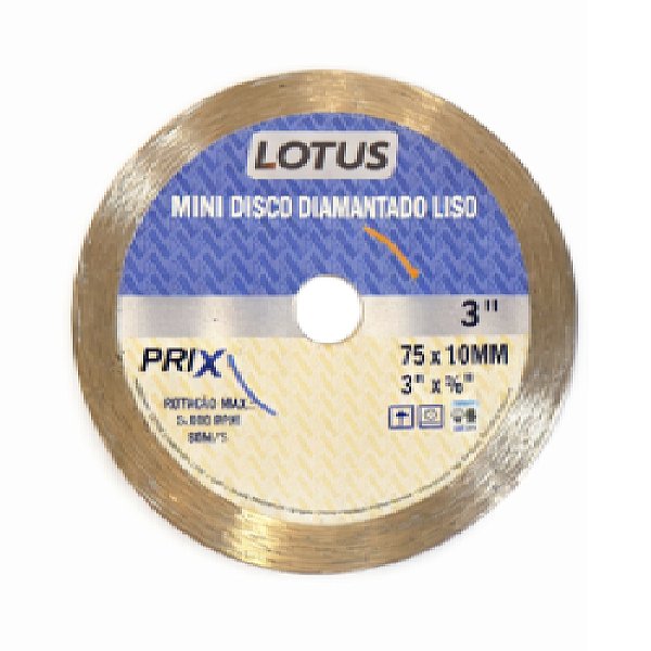 Mini Disco Diamantado Liso 3'' x 3/8 - 75mm x 10mm Lotus 1244 Unidade