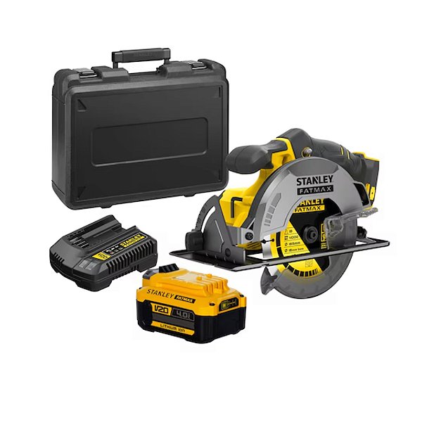 Serra Circular 7.1/4" 185mm com 1 Bateria 4Ah 20V Max* Brushless Fatmax + Carregador 4Ah e Maleta Stanley SBC550M1K-BR