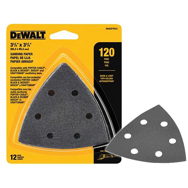 Lixa Triangular para Multiferramenta Oscilante  Grão Fino 120 com 12 Unidades Dewalt DWASPTRI12