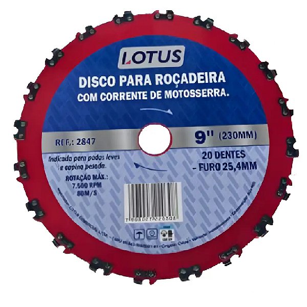Disco de Poda para Roçadeira com Corrente de Motosserra 9'' 230mm x 25,4mm Lotus 2847