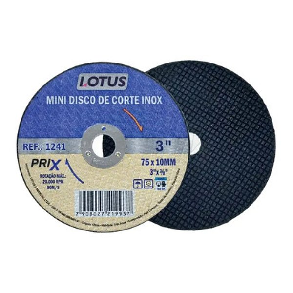 Mini Disco de Corte Inox 3'' 75mm x 3/8 10mm Lotus 1241 Unidade