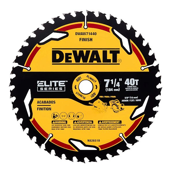 Disco Lâmina de Serra Circular Elite Series™ 7.1/4" 184mm x 5/8'' x 40 Dentes Dewalt DWAW71440