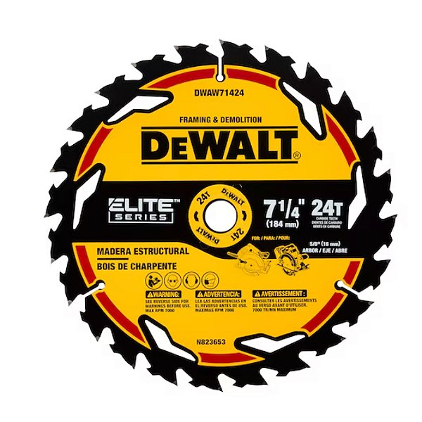 Disco Lâmina de Serra Circular Elite Series™ 7.1/4" 184mm x 5/8'' x 24 Dentes Dewalt DWAW71424