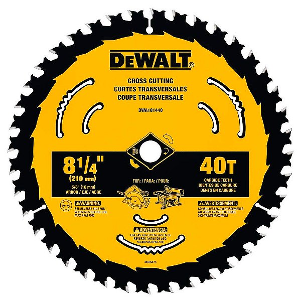Disco Lâmina de Serra Circular para Madeira 8.1/4" 210mm x 16mm x 40 Dentes Carboreto Dewalt DWA181440