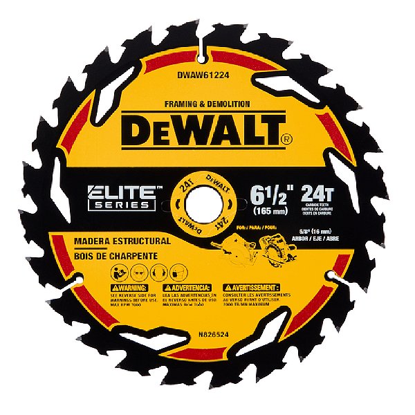 Disco Lâmina de Serra Circular Elite Series™ 6.1/2" 165mm x 5/8'' x 24 Dentes Dewalt DWAW61224