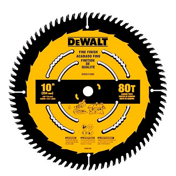 Disco Lâmina de Serra Circular para Madeira 10 Polegadas 254mm x 16mm x 80 Dentes Carboreto Dewalt DWA11080