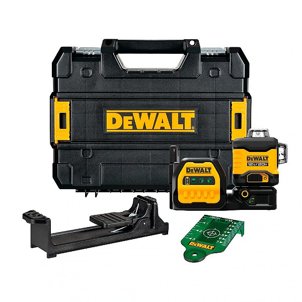 Nível a Laser à Bateria 70 Metros 360º 3 Linhas Verdes 12V/20V Dewalt DCLE34030GB (Sem Bateria e Sem Carregador)