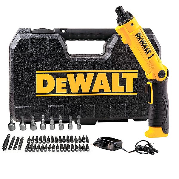 Parafusadeira Articulada 1/4'' Bateria Embutida 8V Max Bivolt Maleta 45 Acessórios Dewalt DCF008-BR
