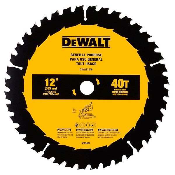 Disco Lâmina de Serra Esquadria para Madeira 12 Polegadas 305mm x 25,4mm x 40 Dentes Carboreto Dewalt DWA11240
