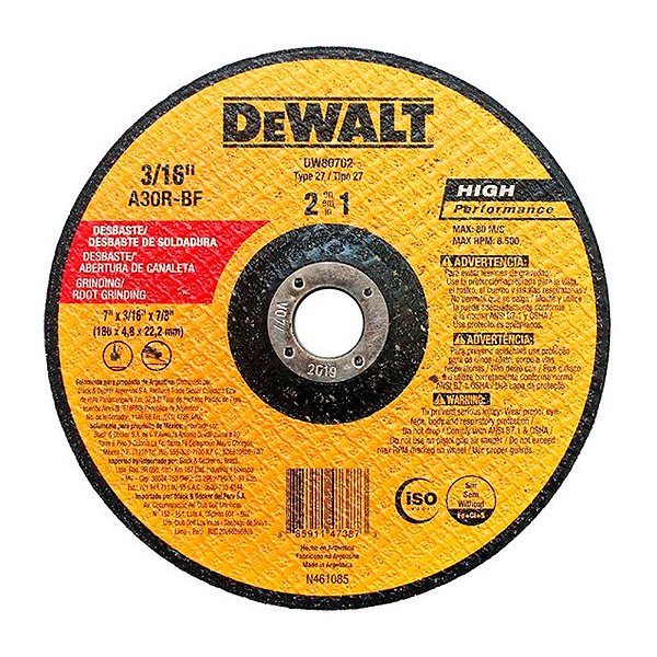 Disco de Desbaste Ferro 7" 180mm x 4,8mm Dewalt DW80702