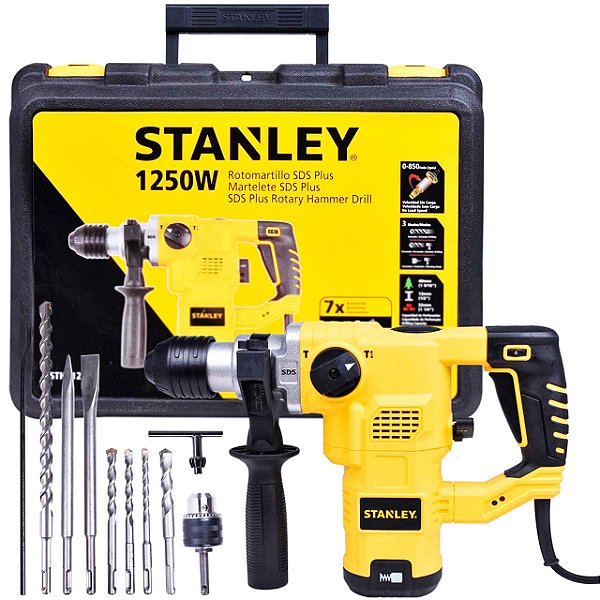 Martelete Perfurador Rompedor Sds Plus 3,5J 1250W com Kit 9 Peças Stanley STHR1232K
