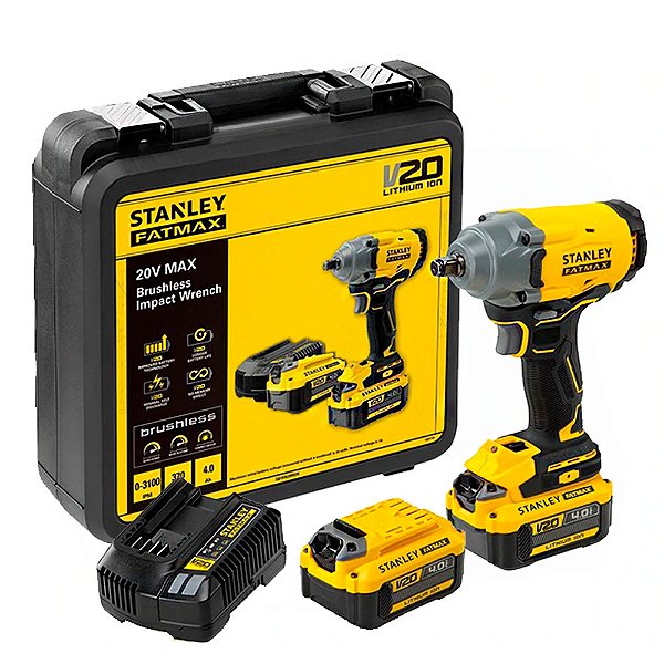 Chave de Impacto 1/2'' 2 Baterias 20V 4Ah 370Nm Brushless FatMax com Maleta Stanley SBW920M2K