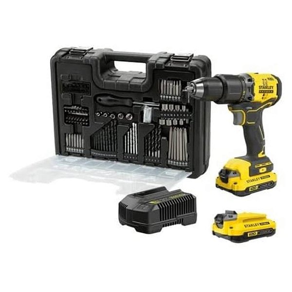 Parafusadeira/Furadeira de Impacto 20V 60Nm Brushless 2 Baterias 1,5Ah Fatmax com 100 Acessórios Stanley SBD715C2KA-BR