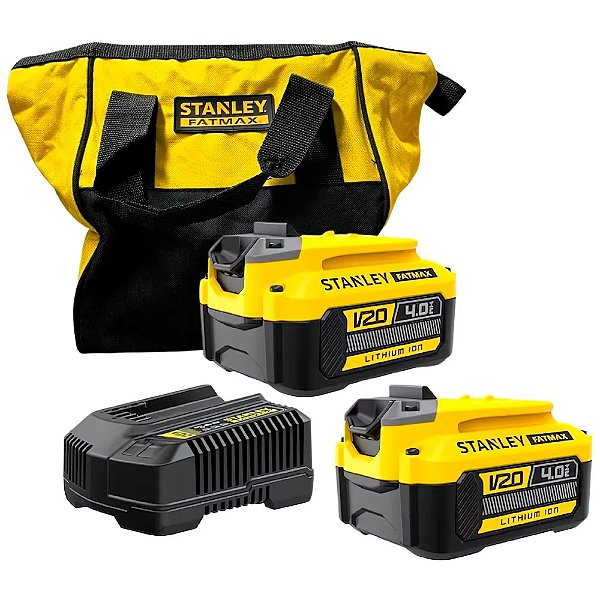 Kit com 2 Baterias 4Ah 20V Max* com Carregador Rápido 4Ah + Bolsa Stanley SCB244CK-BR
