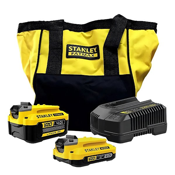 Kit com 1 Bateria 4Ah + 1 Bateria 2Ah 20V Max* com Carregador Rápido 4Ah + Bolsa Stanley SCB224CK-BR