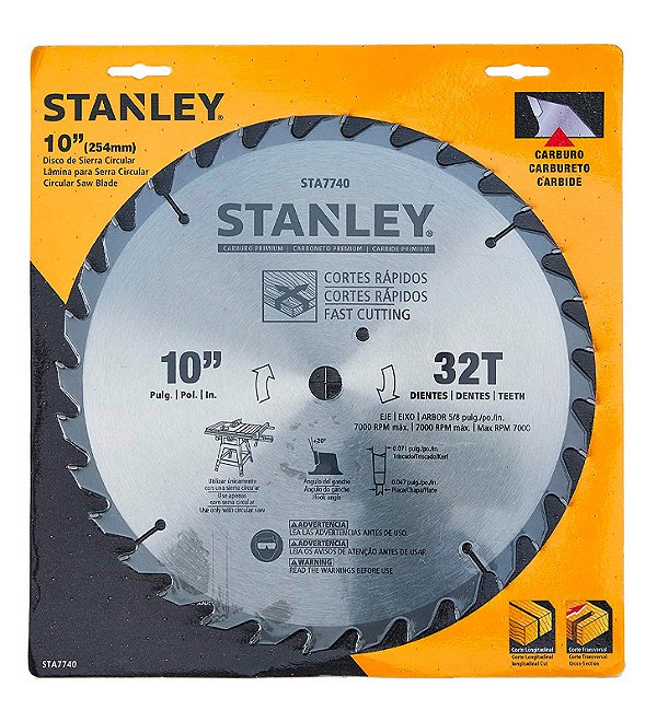 Disco Lâmina de Serra Circular para Madeira 10 Polegadas 254mm x 16mm 32 Dentes Stanley STA7740