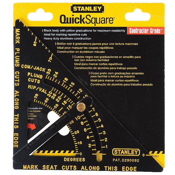 Esquadro Ajustável Premium Alumínio 8 Polegadas 276 x 171,5mm Quick Square® Stanley 46-053
