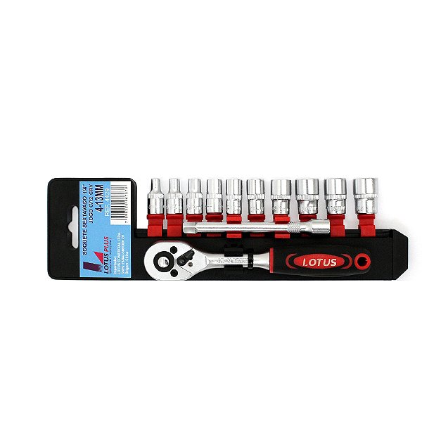 Jogo de Soquetes Sextavado 4 a 13mm com Chave Catraca Reversível 1/4'' Lotus 4429