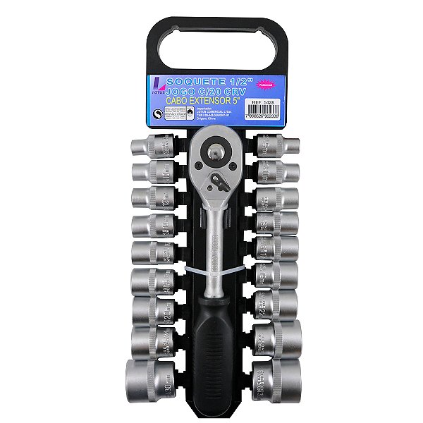 Jogo de Soquetes 8mm ao 32mm Sextavados 1/2'' com Chave Catraca e Extensor de 5'' Lotus 5428