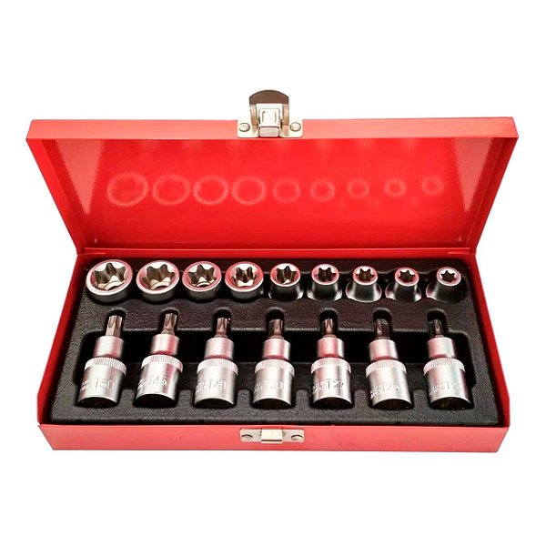 Jogo de Soquetes Torx Macho e Fêmea 1/2'' 16 Peças Lotus 6800