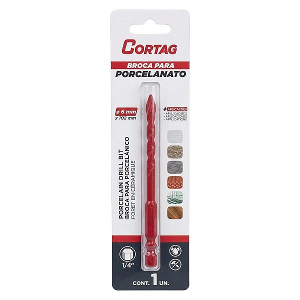 Broca para Porcelanato 6mm x 1/4'' Cortag 63061