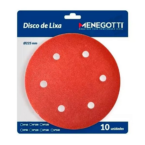 Kit com 10 Lixas Grão 240 Lixadeira Girafa MLP710H / MLP750 225mm Menegotti