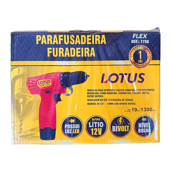 Parafusadeira/Furadeira 3/8'' 10mm 12V com 1 Bateria e Carregador Bivolt Lotus 1786