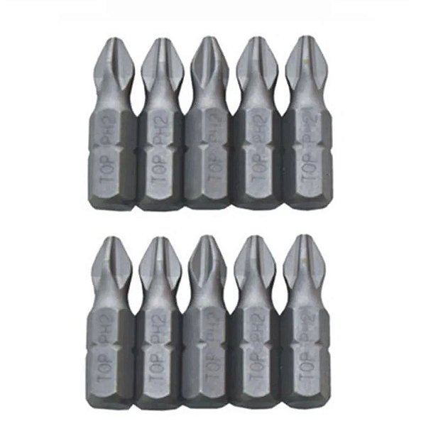 Jogo de 10 Bits Ponteira Phillips Magnética PH2 1/4'' x 25mm S2 Lotus 6441