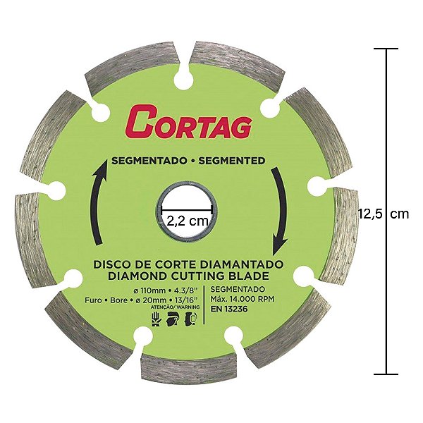 Disco de Corte Diamantado Segmentado Concreto para Esmerilhadeira 125mm x 22,2mm Cortag 62135
