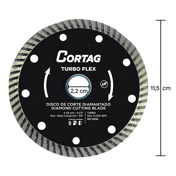Disco de Corte Diamantado Turbo Flex Mármore Granito 115mm x 22,22mm Cortag 61549