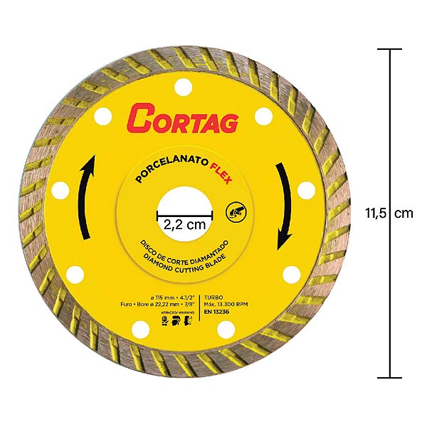Disco de Corte Esmerilhadeira Diamantado Turbo para Porcelanato 115mm x 22,22mm Cortag 61577