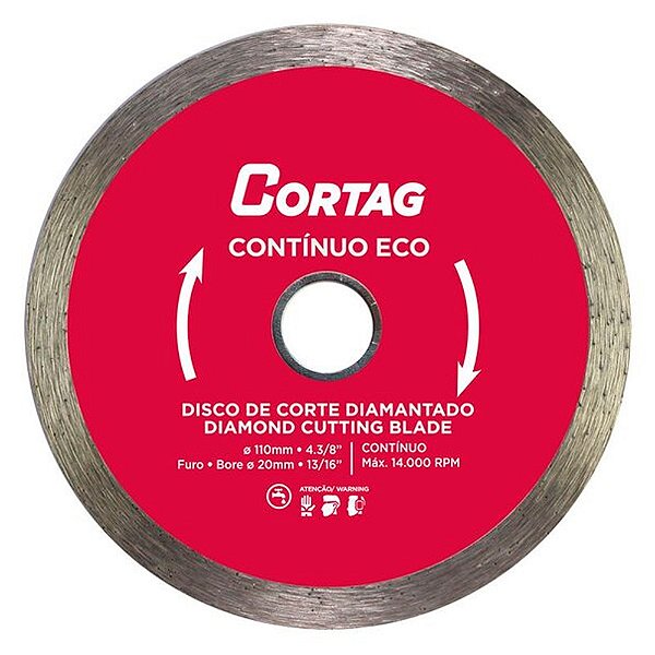 Disco de Corte Diamantado Contínuo Cerâmica Tijolo 4.3/8" 110mm x 20mm Cortag 61548