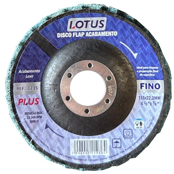 Disco Flap de Acabamento 115mm x 22,2mm x Grão Fino Lotus 1235