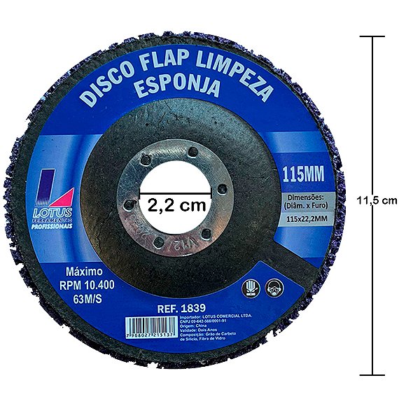 Disco Flap Roxo de Limpeza Removedor Esponja 115mm x 22,2mm Lotus 1839