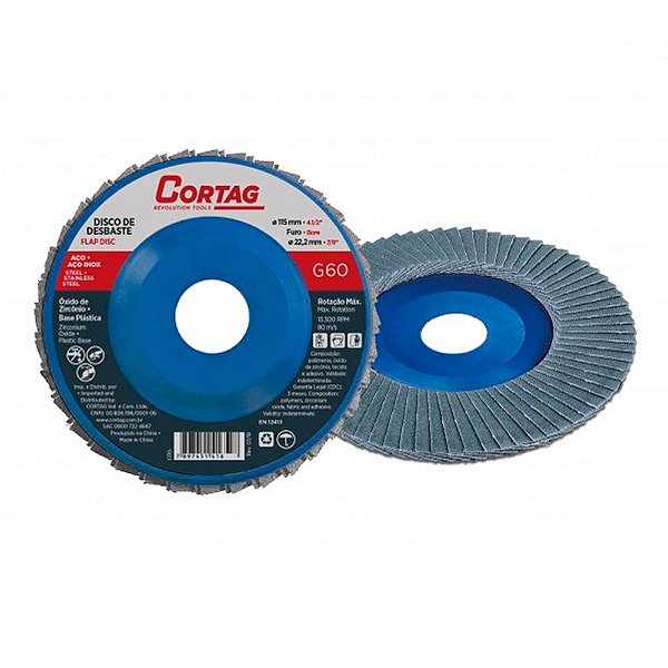 Disco Flap Óxido de Zircônio de Desbaste Base Reta de Plástico 4.1/2" Grão 60 Cortag 61653