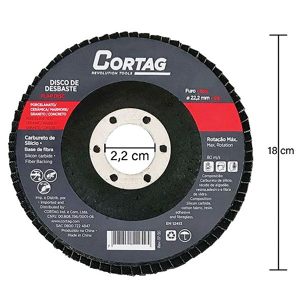 Disco Flap de Desbaste para Porcelanato 7" 180mm Grão 120 Cortag 62054